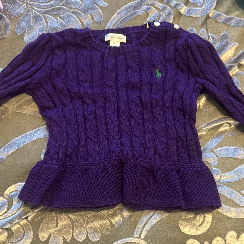 Ralph Lauren Purple Cable Knit Sweater with Buttons
